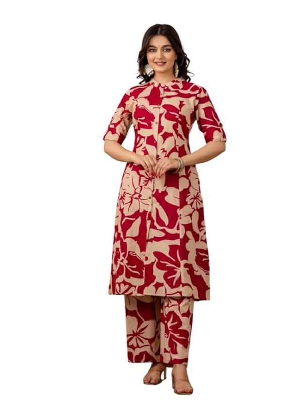 11-10.jpg MF Hayat Women Pure Cotton Printed Long Front Slit Kurta and Pant Set Co-Ords Set for Women