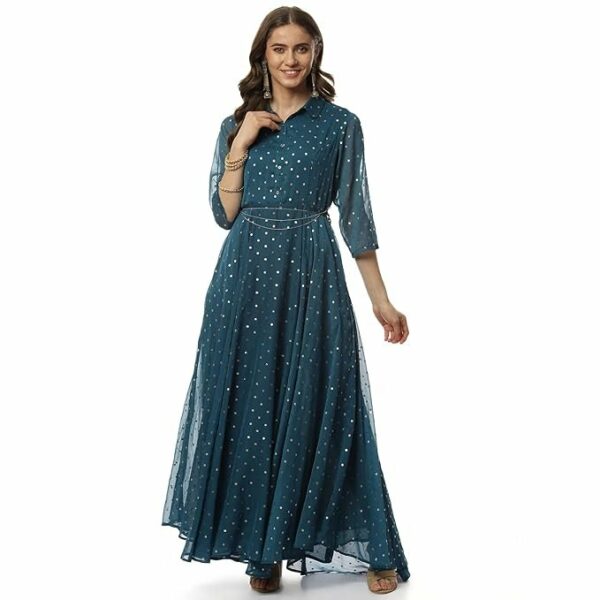 18-9.jpg BIBA Women Fit and Flare Below The Knee Art Silk Flared Printed Dress