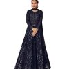 TRENDMALLS Women's Georgette Embroidery Anarklai Suit Set Kurta Lehenga with Dupatta Blue Kurta Set for Women