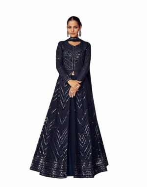 25-10.jpg TRENDMALLS Women's Georgette Embroidery Anarklai Suit Set Kurta Lehenga with Dupatta Blue Kurta Set for Women