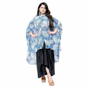 25-9.jpg Women's Tropical Floral Print High-Low Kaftan Tunic with Black Dhoti Skirt