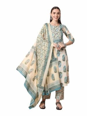 28-10.jpg YUFTA cream pure cotton kurta set with pant & dupatta