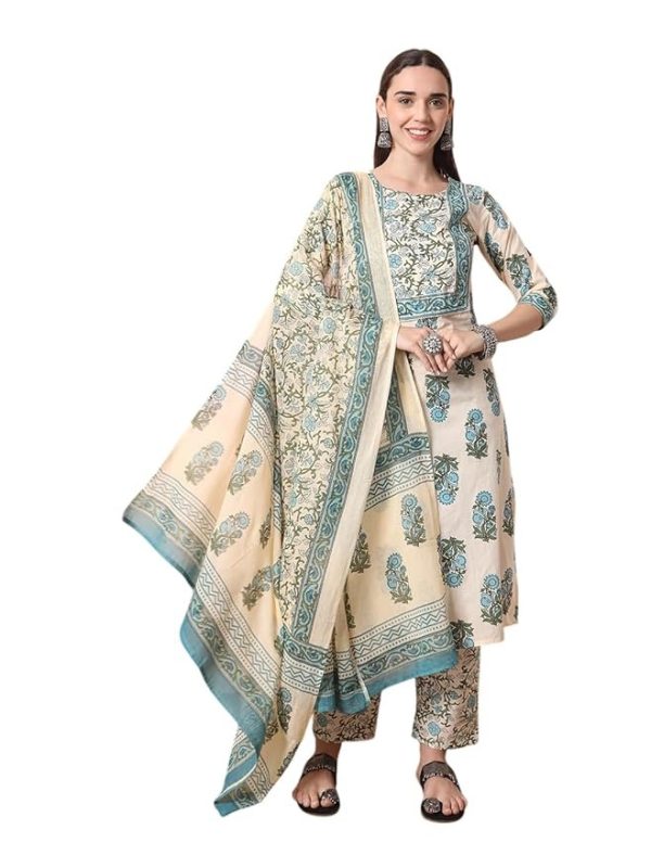 28-10.jpg YUFTA cream pure cotton kurta set with pant & dupatta