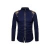 ZAFONI Men Shirts, Spring Style Solid Floral Embroidered Solid Dress Shirts Slim Fit Casual Long Sleeve Shirt