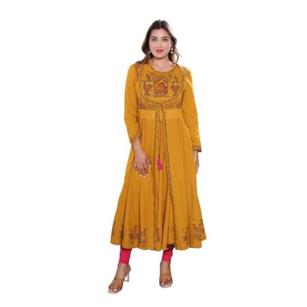 35-8.jpg APPAREL & DESIGN Handcrafted Cotton Kurti with Traditional Madhubani Painting Ethnic Red Kurta for Women