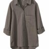 Minibee Women's Casual Cotton Linen Blouse Plus Size High Low Shirt Long Sleeve Tops