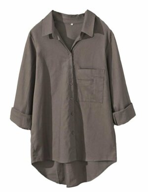 Minibee Women's Casual Cotton Linen Blouse Plus Size High Low Shirt Long Sleeve Tops